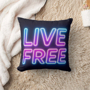 Live Free Neon Typography Design Cushion