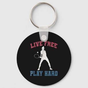 Live Free Play Hard Female Tennis Player Funny Quo Key Ring