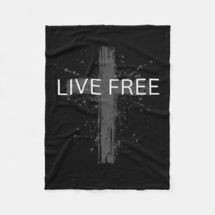 Live Free Text Christian, Patriotic Cross Flag Fai Fleece Blanket