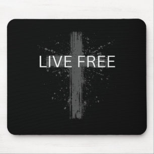 Live Free Text Christian, Patriotic Cross Flag Fai Mouse Pad