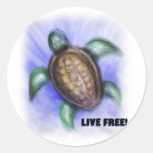 Live Free Turtle Classic Round Sticker