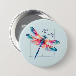 Live Freely - Artistic Dragonfly 7.5 Cm Round Badge
