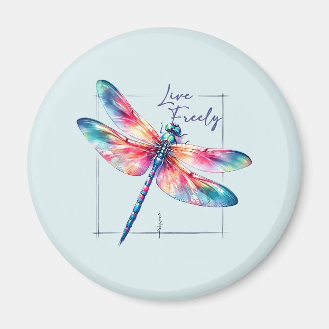 Live Freely - Dragonfly Colourful Inspirational Magnet (Front)