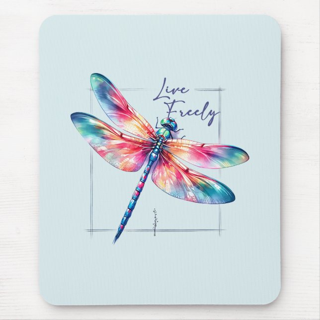 Live Freely - Dragonfly Colourful Inspirational Mouse Pad (Front)