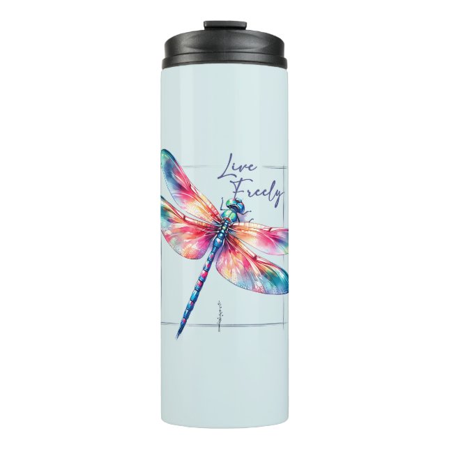 Live Freely - Dragonfly Colourful Inspirational Thermal Tumbler (Front)
