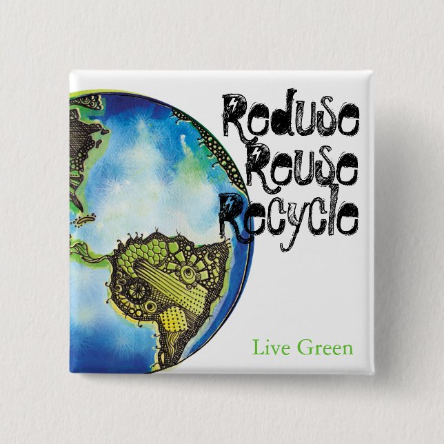 Live Green 15 Cm Square Badge (Front)
