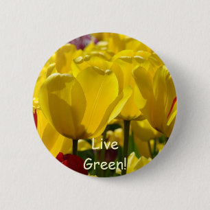 Live Green! button Yellow Red Tulip Flowers button
