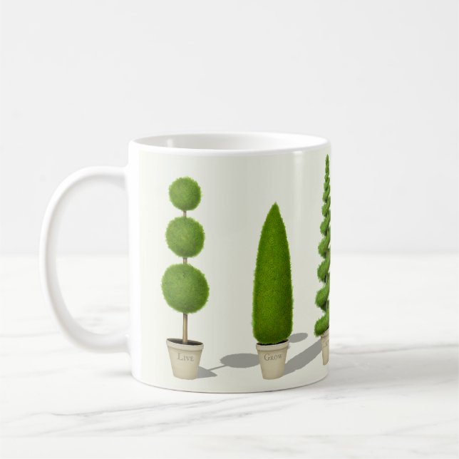 "Live Grow Thrive" Customisable Cypress Topiaries Coffee Mug (Left)