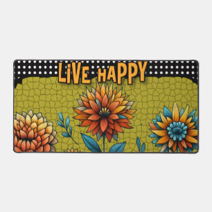 Live Happy Stained Glass Floral Colourful  Desk Mat