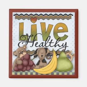 Live Healthy Fruits and Critters Kitchen Magnet