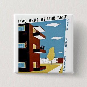 Live Here at Low Rent 15 Cm Square Badge