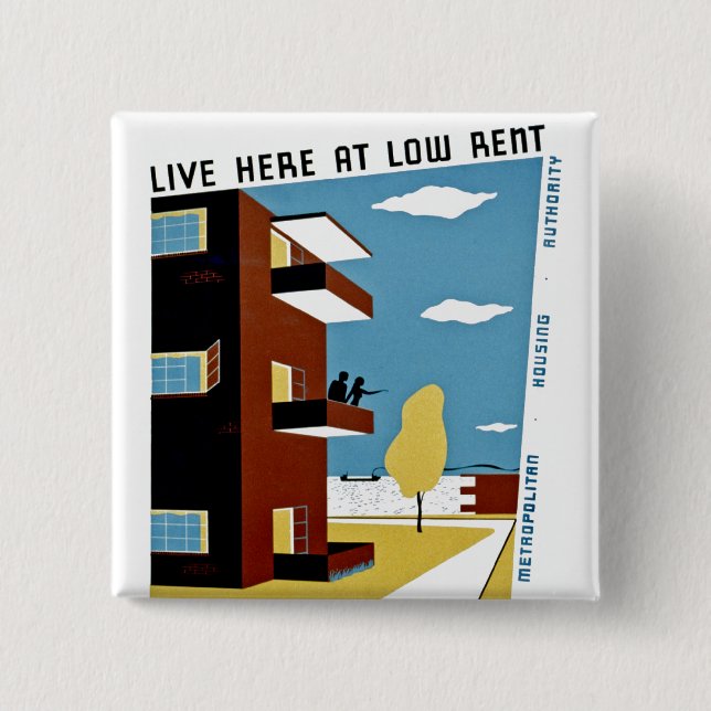 Live Here at Low Rent 15 Cm Square Badge (Front)
