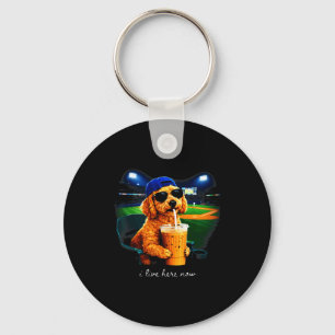Live here goldendoodle funny dog baseball fan meme key ring