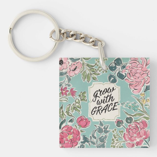 Live in Bloom | Grow With Grace Key Ring (Front)