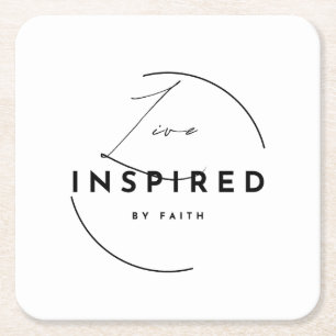 Live Inspired by Faith Minimalist Christian Square Paper Coaster