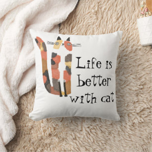 Live Is Better with Cat – Cute Cat Lover Decor Cushion
