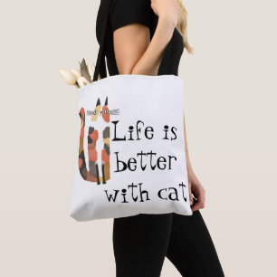 “Live Is Better With Cats” Tote Bag – Cat Lover