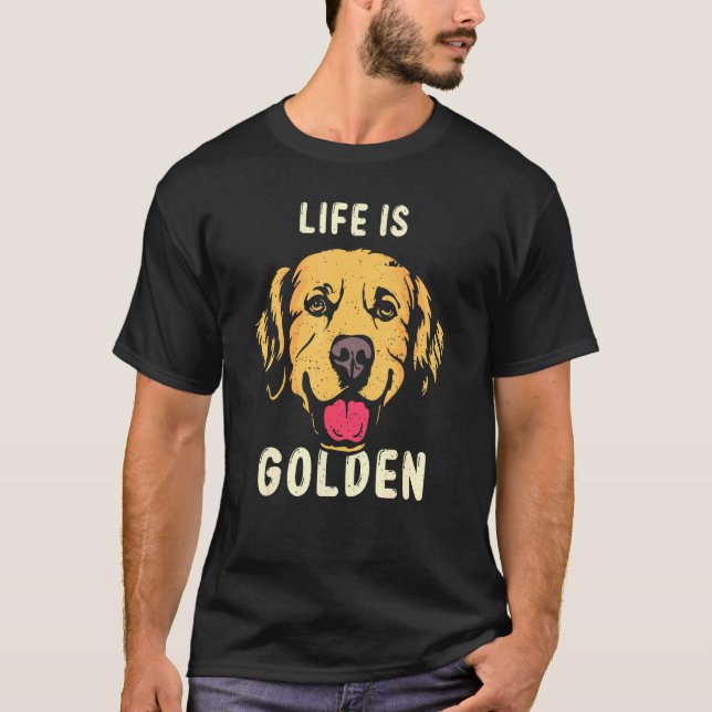 Live Is Golden Gold Dog Owner Club Retro Dogs T-Shirt (Front)