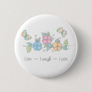 Live Laugh Butterfly Floral Watercolor 6 Cm Round Badge