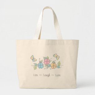 Live Laugh Butterfly Floral Watercolor Large Tote Bag