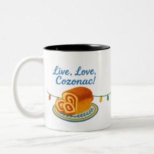Live Laugh Cozonac Romanian String lights Two-Tone Coffee Mug