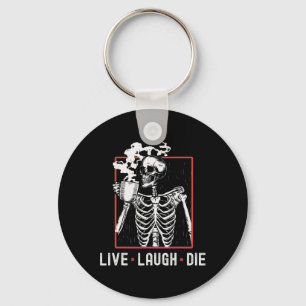 Live Laugh Die Funny Halloween Coffee Skeleton Dad Key Ring