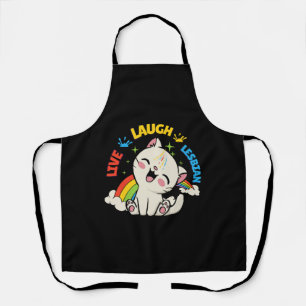 Live Laugh Lesbian Flag Rainbow Cat Pride Month Ki Apron