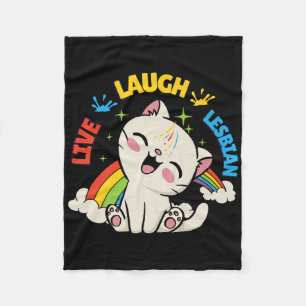 Live Laugh Lesbian Flag Rainbow Cat Pride Month Ki Fleece Blanket