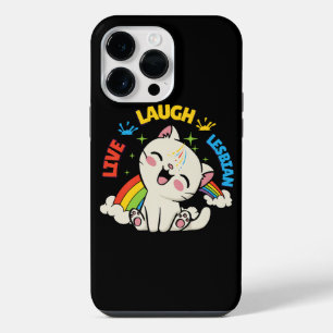 Live Laugh Lesbian Flag Rainbow Cat Pride Month Ki iPhone 14 Pro Max Case