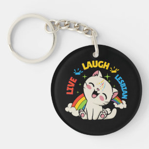 Live Laugh Lesbian Flag Rainbow Cat Pride Month Ki Key Ring
