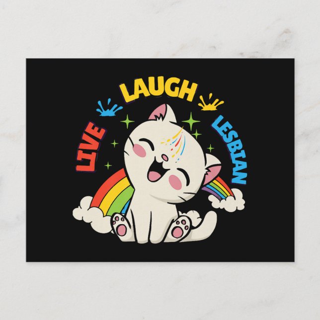 Live Laugh Lesbian Flag Rainbow Cat Pride Month Ki Postcard (Front)