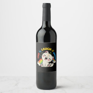 Live Laugh Lesbian Flag Rainbow Cat Pride Month Ki Wine Label