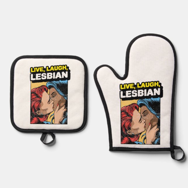 Live Laugh Lesbian Oven Mitt & Pot Holder Set (Front)
