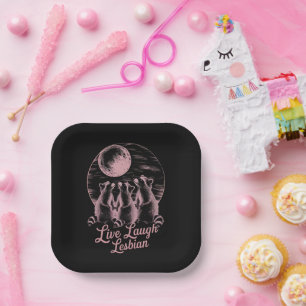 Live Laugh Lesbian Racoon Lesbian LGBTQ Pride Paper Plate
