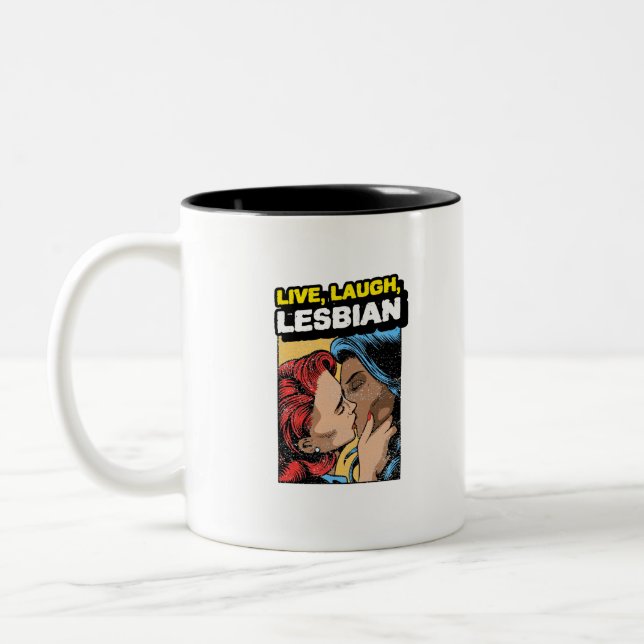 Live Laugh Lesbian Two-Tone Coffee Mug (Left)