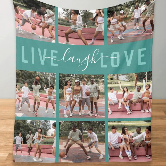 Live Laugh Love 9 Photo Collage Fleece Blanket (Creator Uploaded)