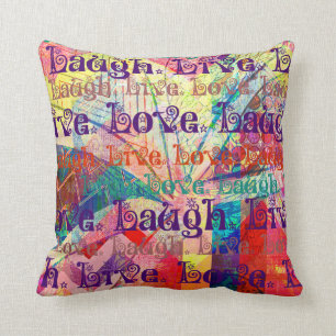 Live Laugh Love Abstract Textured Plaid Pattern Cushion