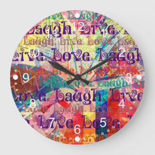 Live Laugh Love Abstract Textured Plaid Pattern Large Clock