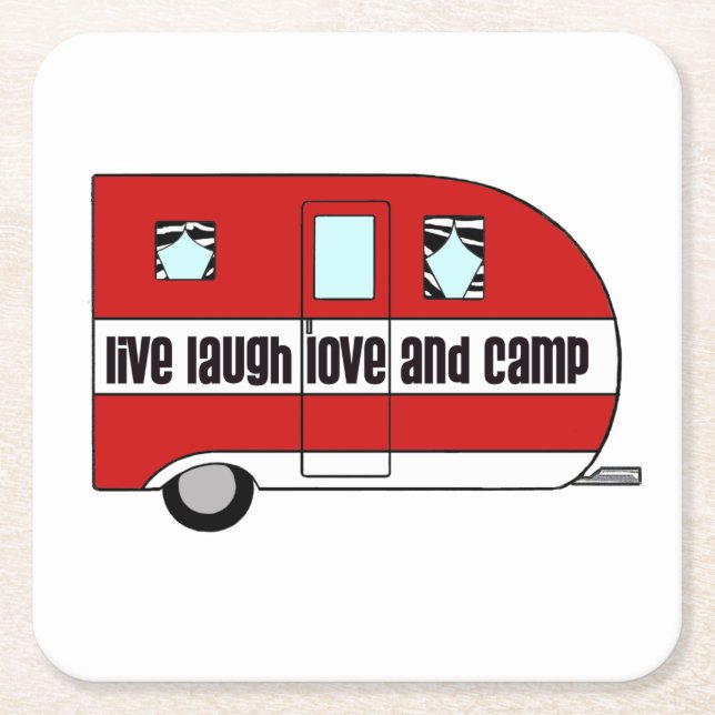 “Live, Laugh, LoVe and Camp” Square Paper Coaster (Front)