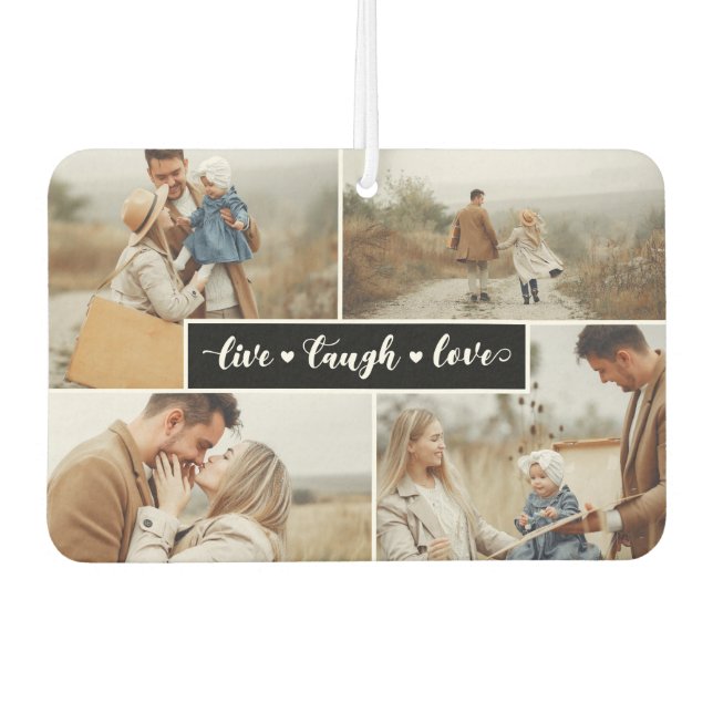 Live Laugh Love Black Photo Collage Car Air Freshener (Front)