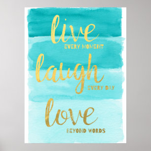 Live Laugh Love   Blue Ombre Motivational Poster