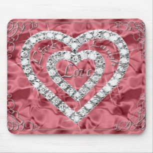 Live Laugh Love Diamond Heart Red Mouse Pad