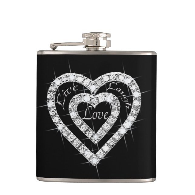 Live Laugh Love Diamond Hearts Flask (Front)