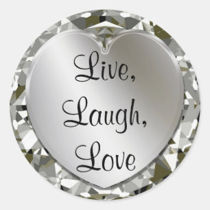 Live, Laugh, Love Diamonds & Silver Heart Stickers