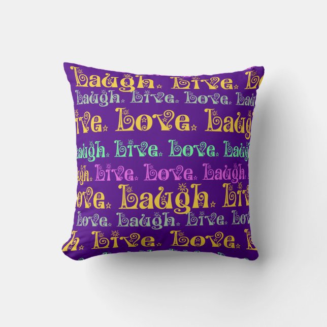 Live Laugh Love Encouraging Words Purple Girly Cushion (Front)
