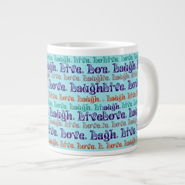 Live Laugh Love Encouraging Words Teal Blue Large Coffee Mug (Front Right)