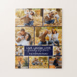 Live Laugh Love Family is Forever Photo Collage Jigsaw Puzzle<br><div class="desc">This cute and sweet family puzzle is the perfect way to spend an afternoon. It features a nine photo family collage with a white pinstriped border and navy blue text box with the quote, "Live, Laugh, Love. Family is forever. The (Name) family, " in a white elegant handwritten cursive script...</div>