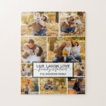 Live Laugh Love Family is Forever Photo Collage Jigsaw Puzzle<br><div class="desc">This cute and sweet family puzzle is the perfect way to spend an afternoon. It features a nine photo family collage with a black pinstriped border and white text box with the quote, "Live, Laugh, Love. Family is forever. The (Name) family, " in a black elegant handwritten cursive script typography....</div>