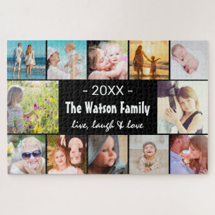 Live, Laugh & Love Family Photo Collage Jigsaw Puzzle