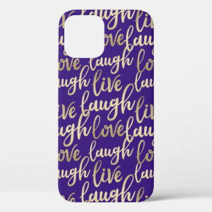 Live Laugh Love Faux Gold Lettering Dark Violet iPhone 12 Case